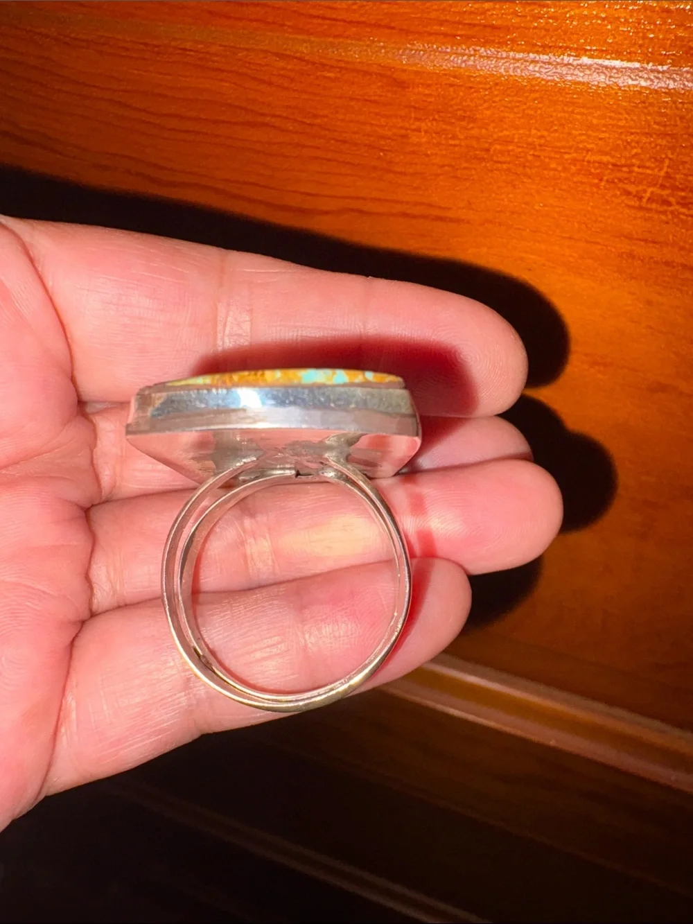 Turquoise and Brown Statement Stone Sterling Ring - Men Jewelry